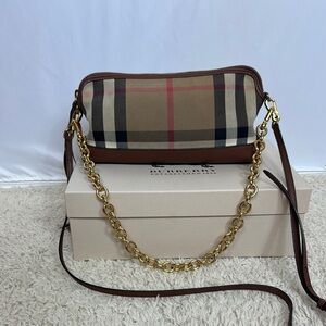 Burberry House Check‎ Derby Leather Small Abingdon Clutch Convertible Crossbody